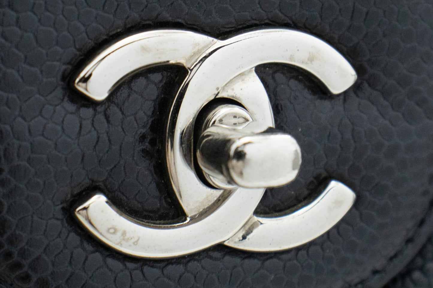 CHANEL Grained Calfskin Large Chain Shoulder Bag W Flap SV Classic L06