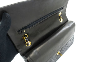 CHANEL Classic Double Flap 10" Chain Shoulder Bag Black Lambskin p10 hannari-shop