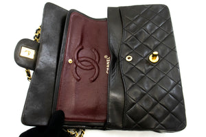 CHANEL Classic Double Flap 10" Chain Shoulder Bag Black Lambskin p10 hannari-shop
