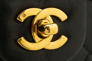 CHANEL Classic Double Flap 10" Chain Shoulder Bag Black Lambskin p99 hannari-shop