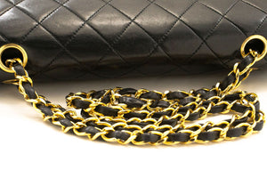 CHANEL Classic Double Flap 10" Chain Shoulder Bag Black Lambskin p99 hannari-shop