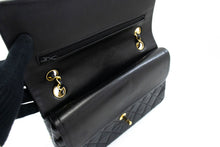 CHANEL Classic Double Flap 10" Chain Shoulder Bag Black Lambskin p99 hannari-shop
