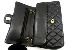 CHANEL Classic Double Flap 10" Chain Shoulder Bag Black Lambskin p99 hannari-shop
