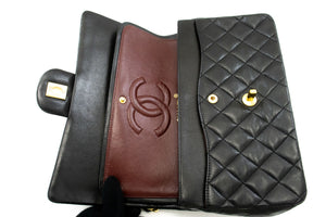 CHANEL Classic Double Flap 10" Chain Shoulder Bag Black Lambskin p99 hannari-shop