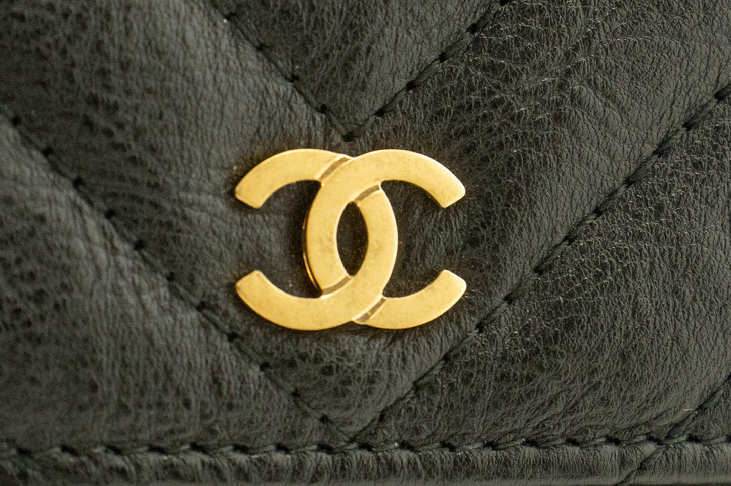CHANEL V-Stitch Calfskin Wallet On Chain WOC Chain Shoulder Bag ab2 hannari-shop