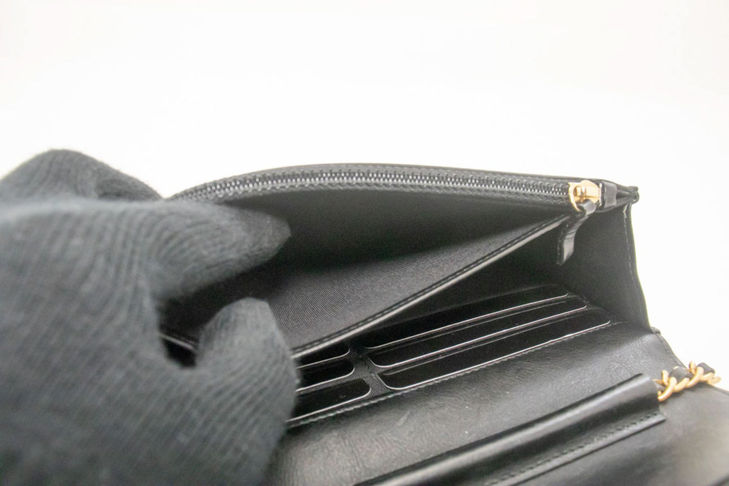 CHANEL V-Stitch Calfskin Wallet On Chain WOC Chain Shoulder Bag ab2 hannari-shop