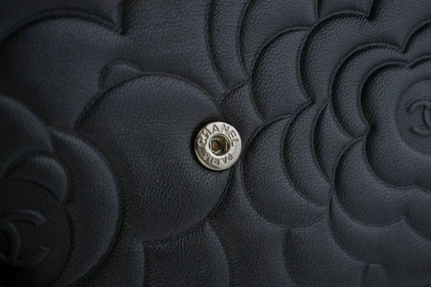 CHANEL Black Camellia Embossed Wallet On Chain WOC Shoulder Bag ab6 hannari-shop