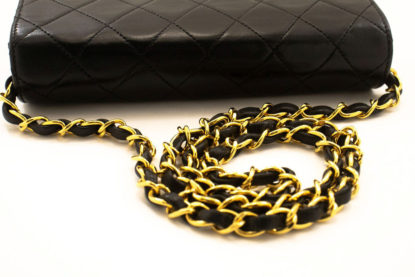 CHANEL Full Flap Small Chain Shoulder Bag Clutch Black Quilted ab7 hannari-shop