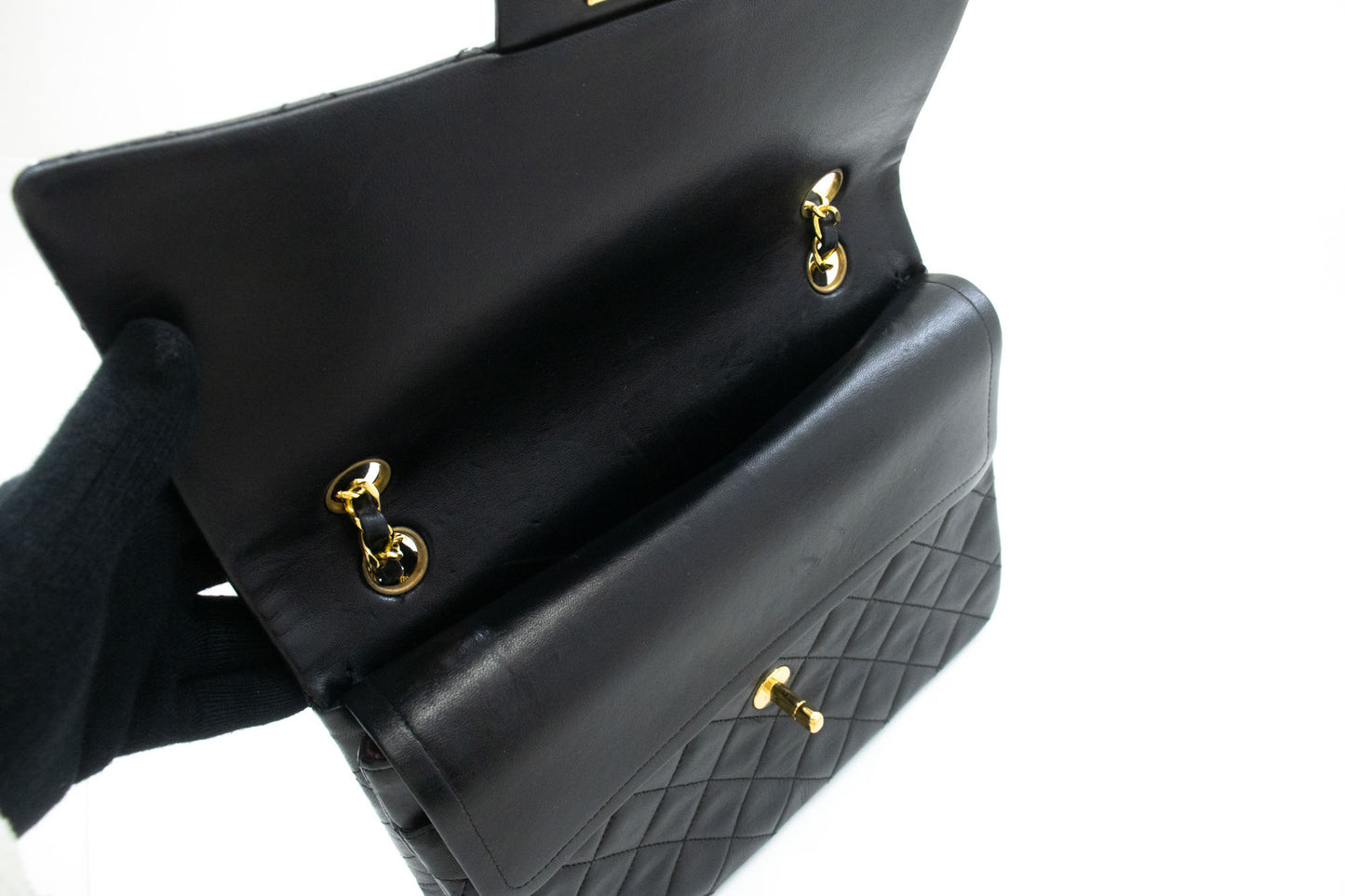 CHANEL Classic Double Flap Square Chain Shoulder Bag Black Lamb ad7 hannari-shop