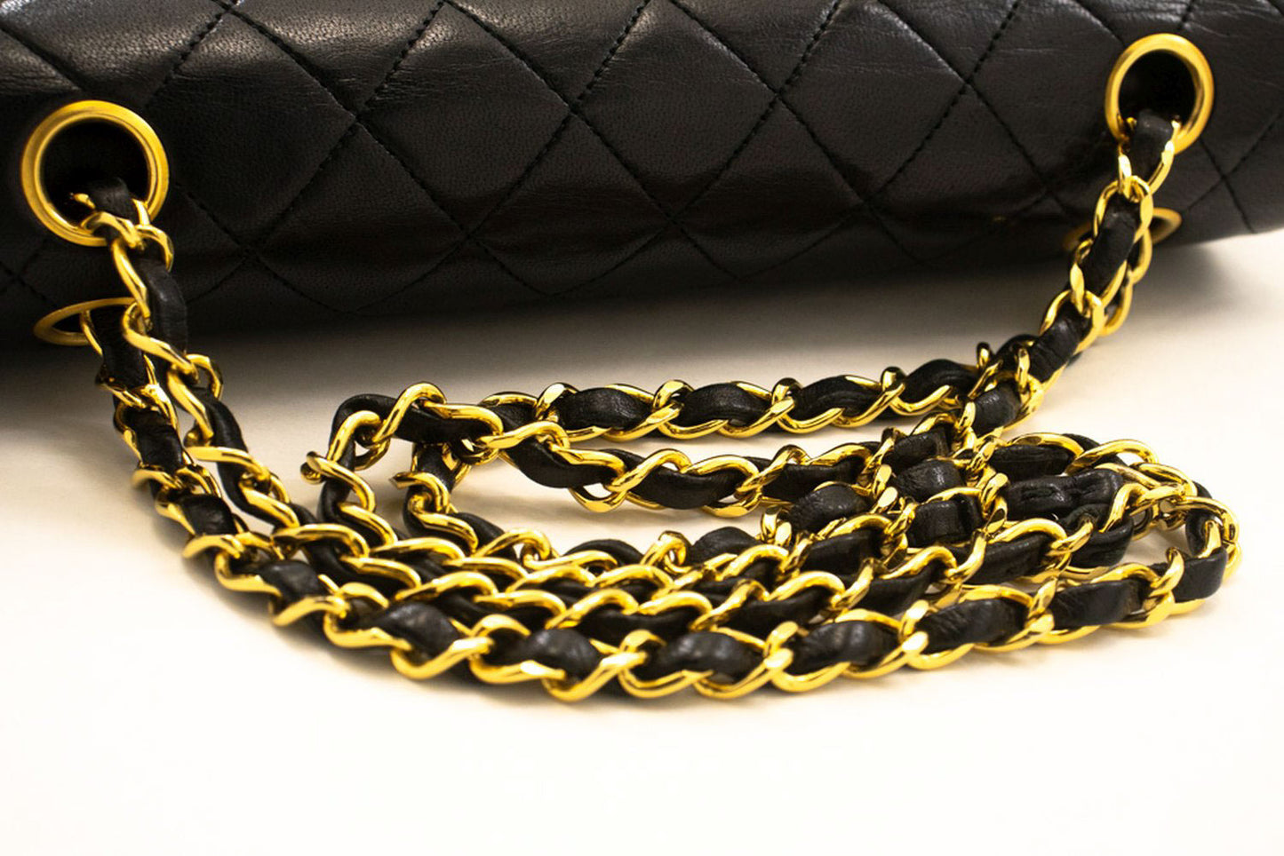 CHANEL Classic Double Flap 10" Chain Shoulder Bag Black Lambskin ad8 hannari-shop