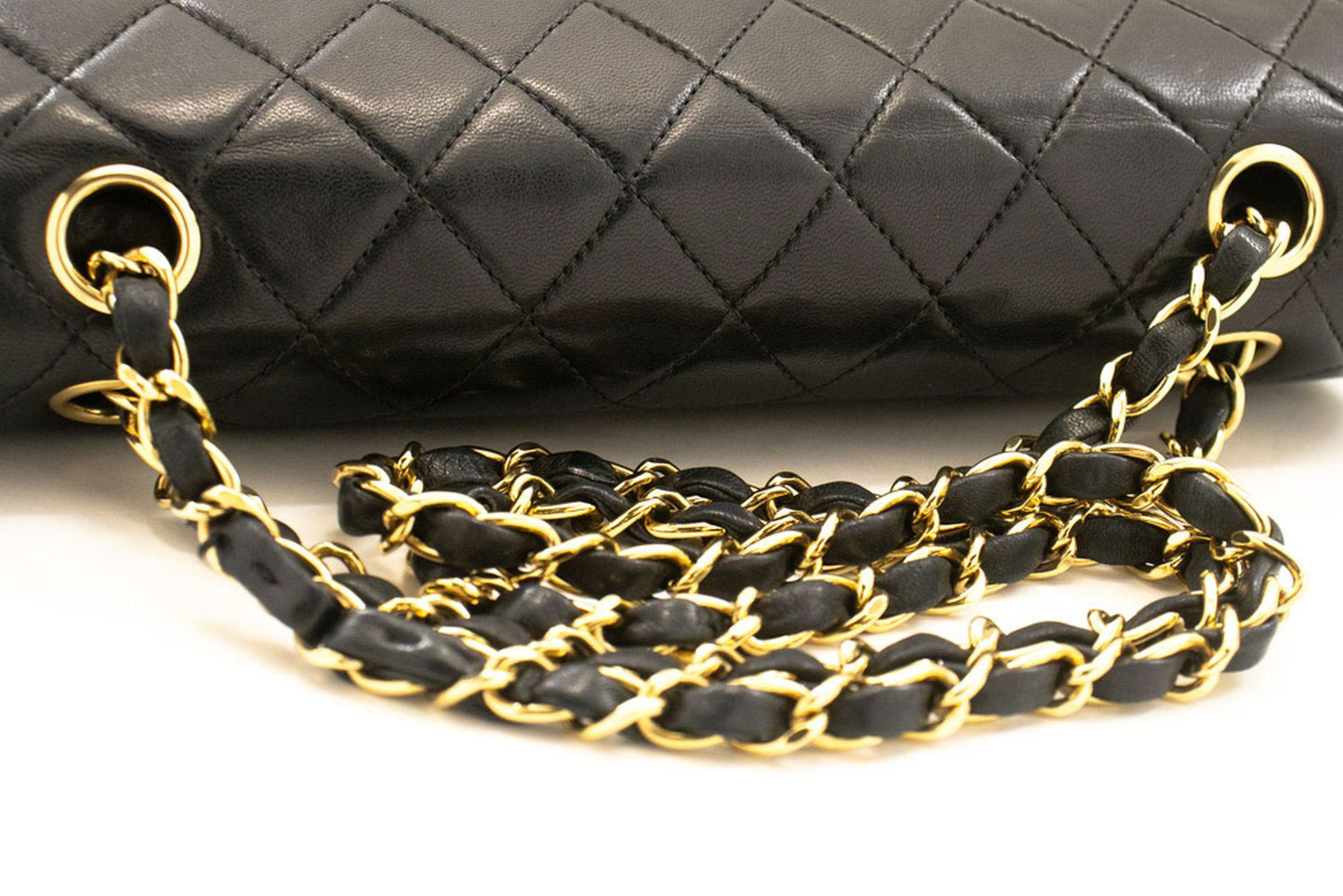 CHANEL Classic Double Flap 10" Chain Shoulder Bag Black Lambskin ac9 hannari-shop