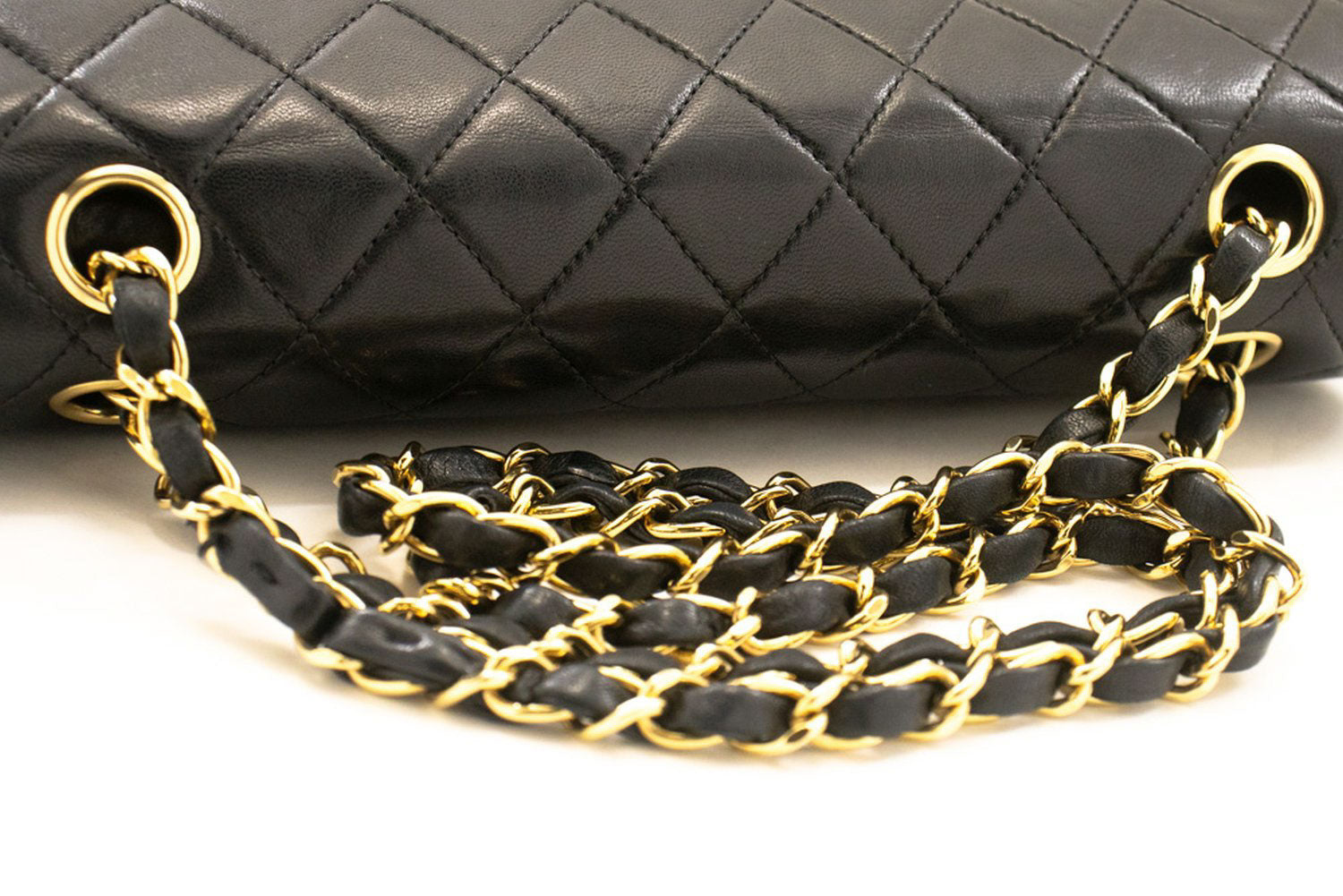 CHANEL Classic Double Flap 10" Chain Shoulder Bag Black Lambskin ac9 hannari-shop