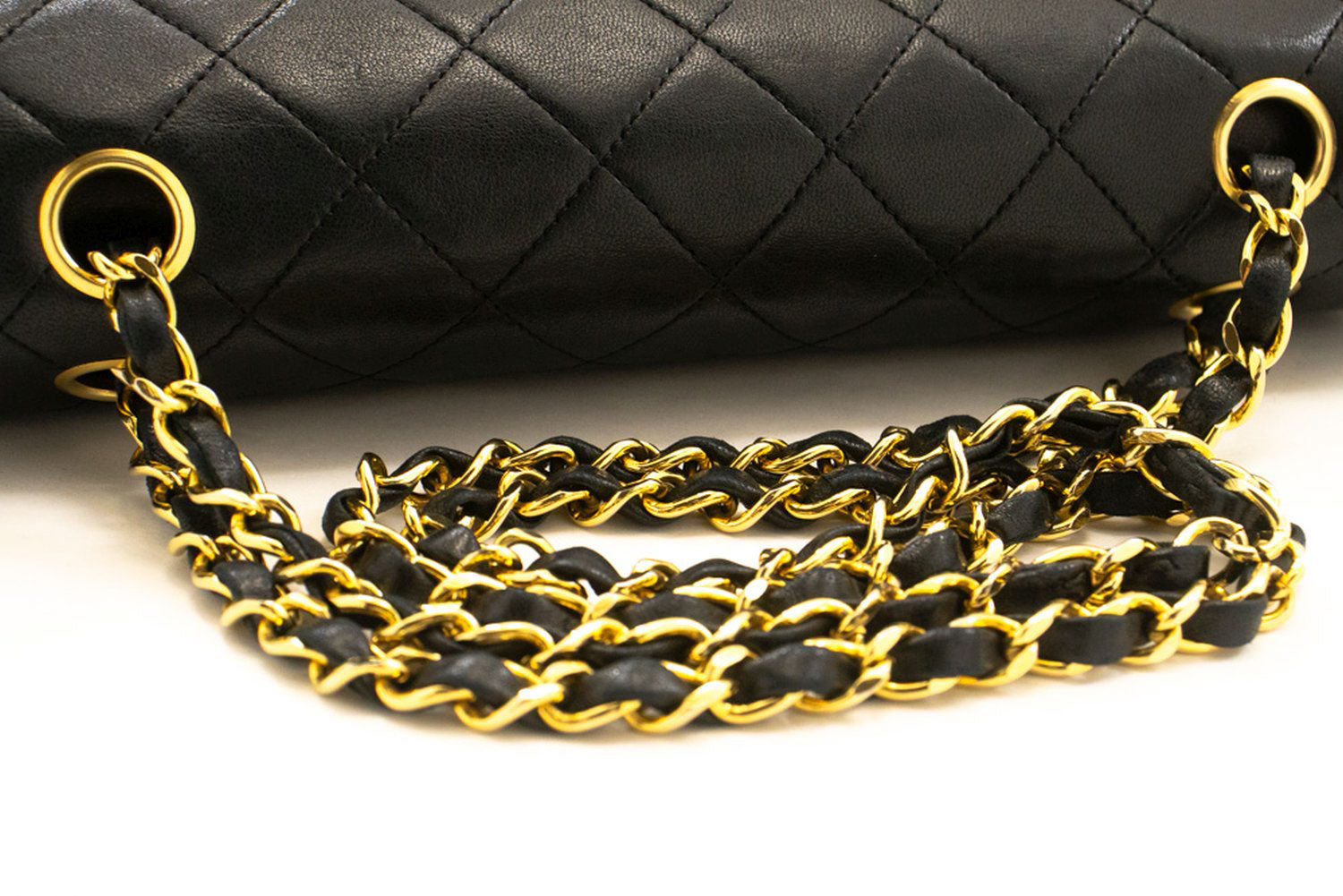 CHANEL Classic Double Flap Square Chain Shoulder Bag Black Lamb ad1 hannari-shop