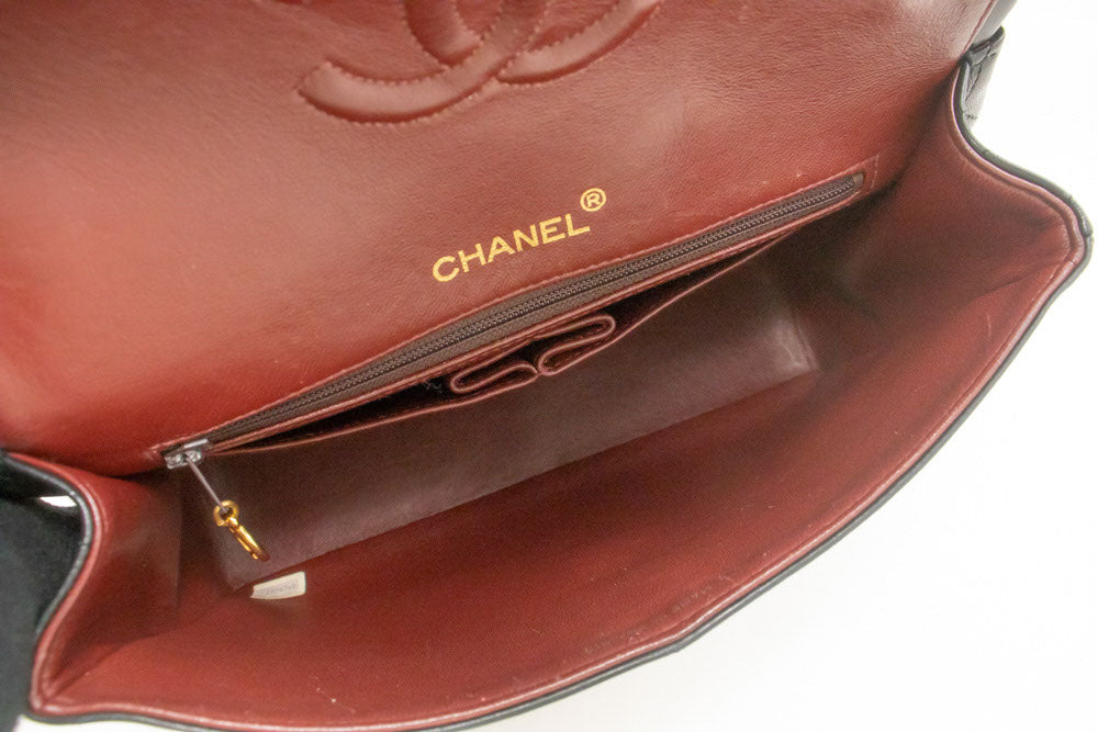 CHANEL Classic Double Flap Square Chain Shoulder Bag Black Lamb ad1 hannari-shop