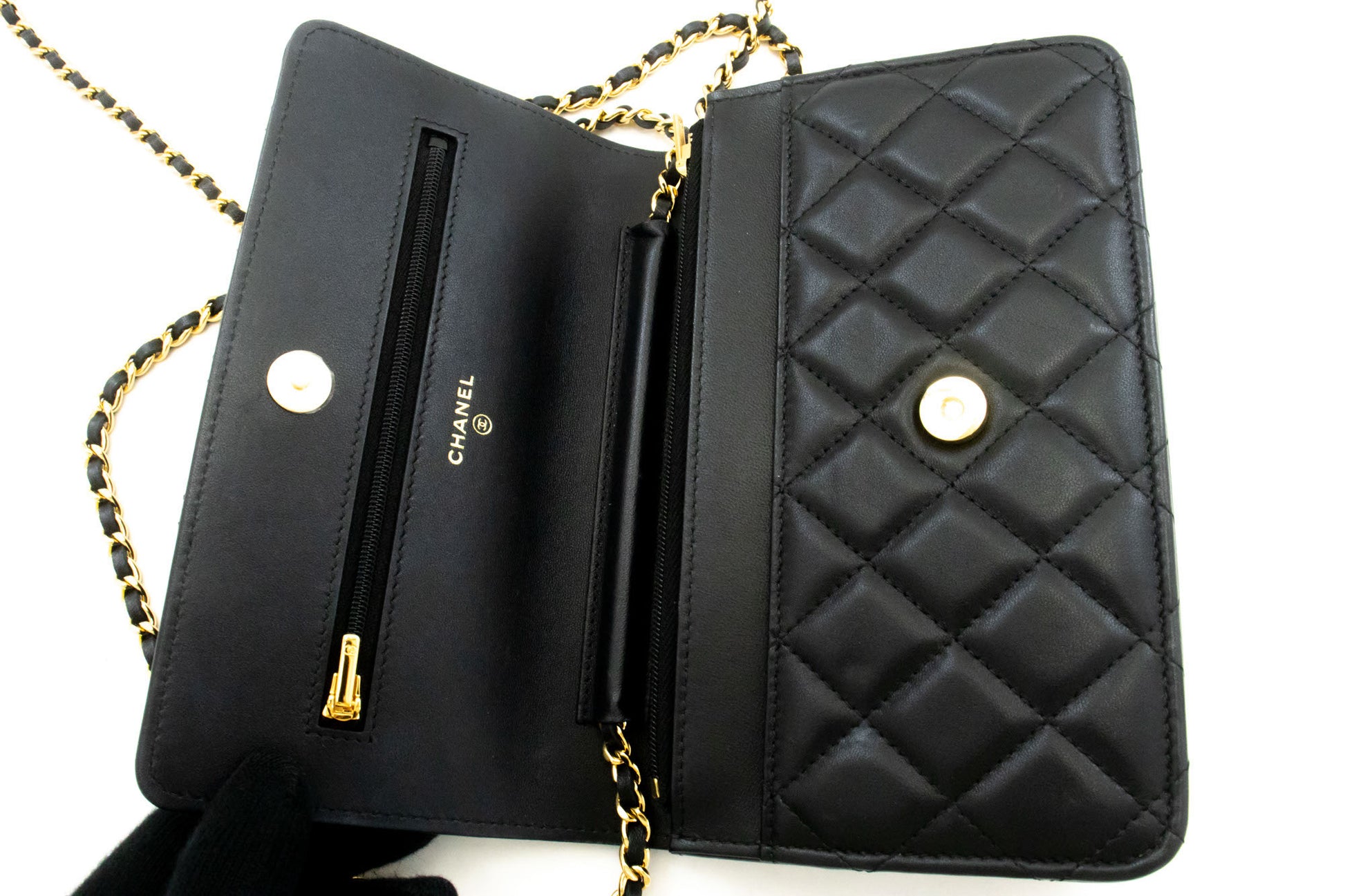CHANEL Black Classic Wallet On Chain WOC Shoulder Bag Crossbody ae8 hannari-shop