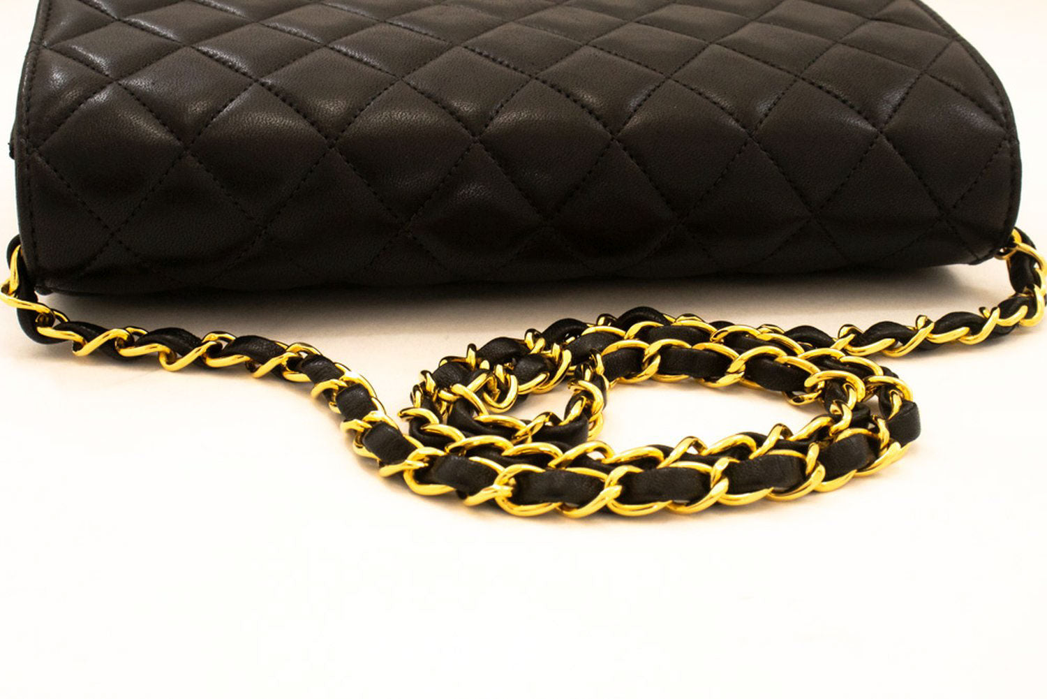 CHANEL Full Flap Chain Shoulder Bag Clutch Black Quilted Lambskin af4 hannari-shop