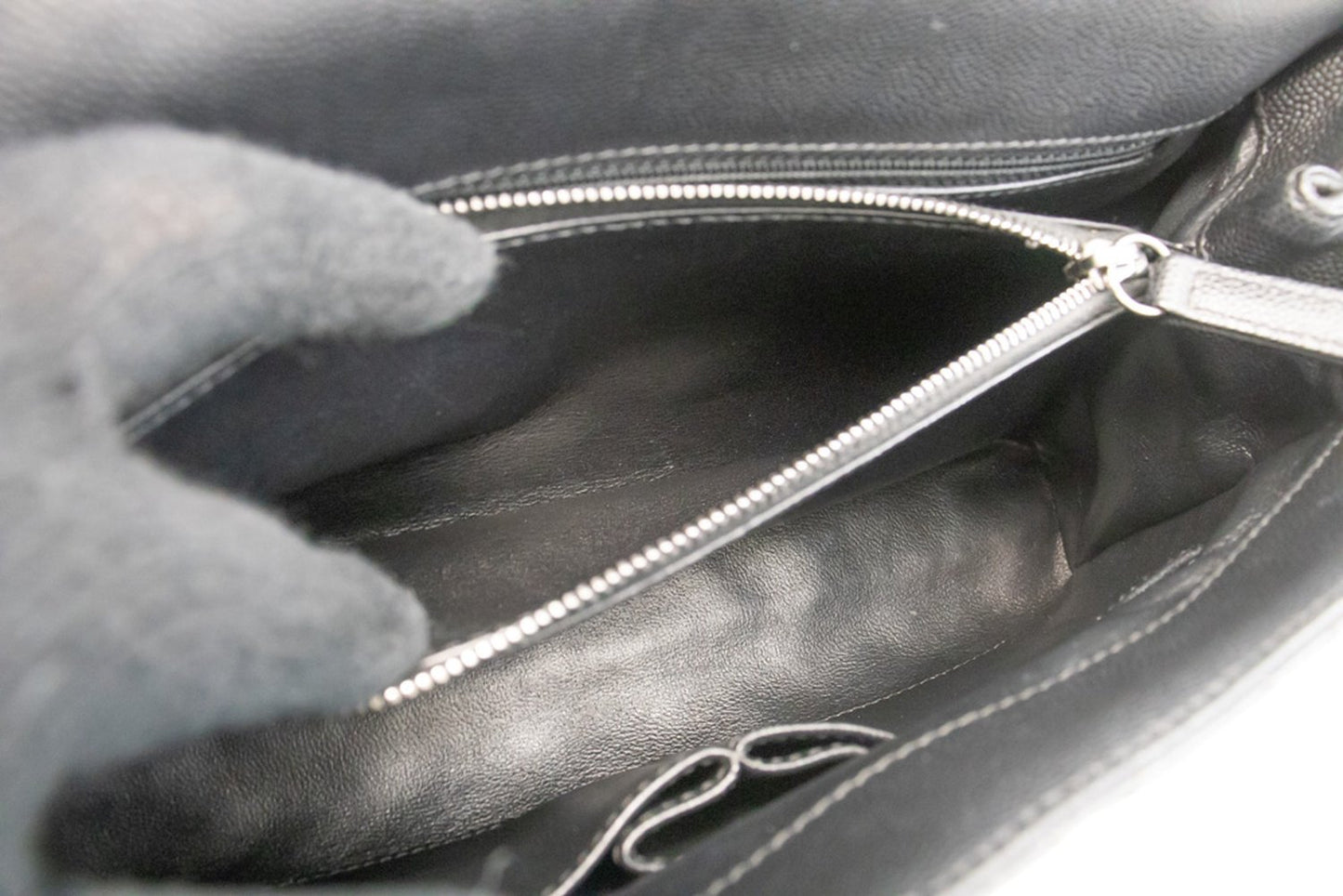 CHANEL 2 Way Top Handle Handbag Shoulder Bag Black Caviar Leather L52