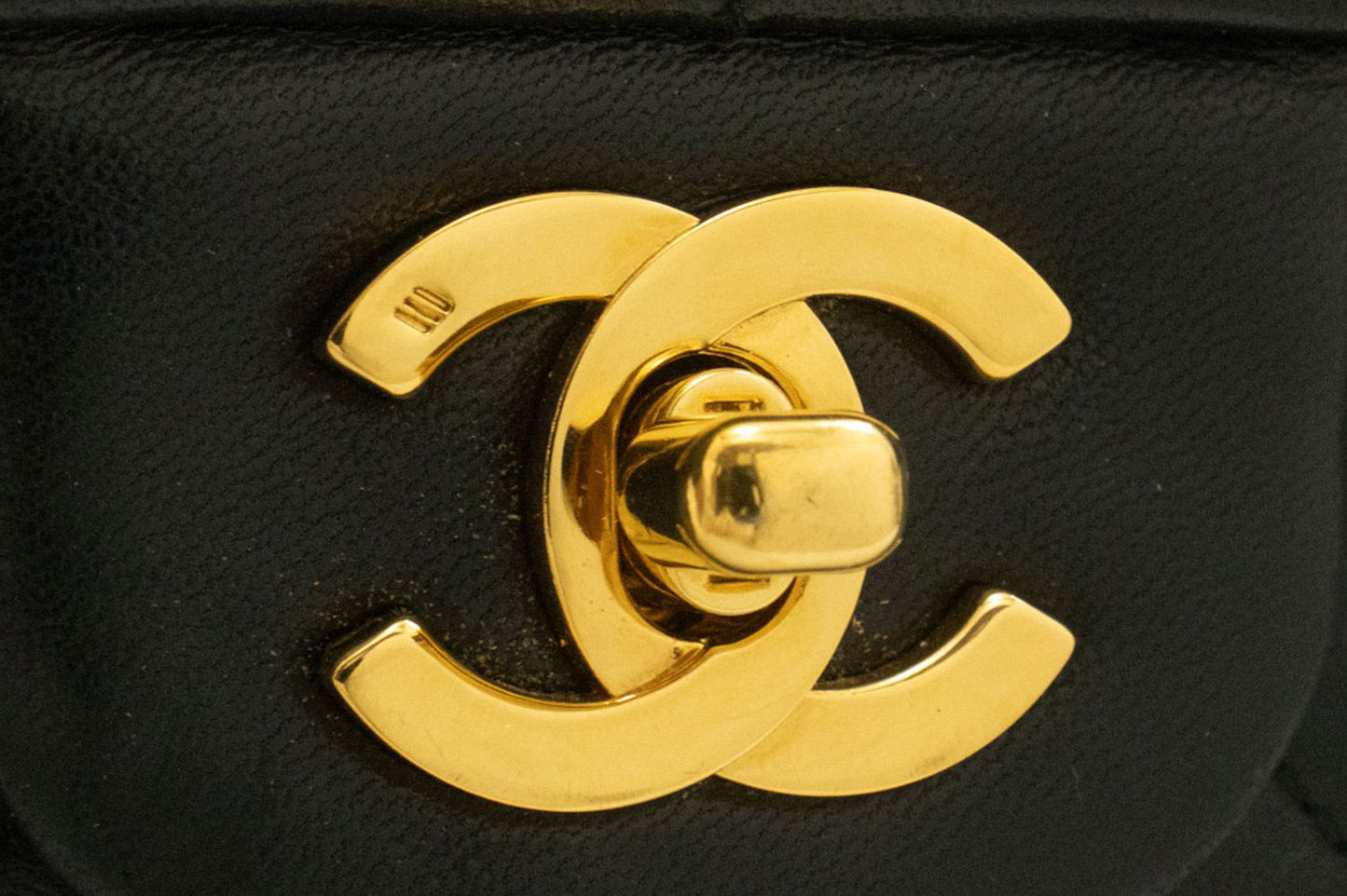 CHANEL Classic Double Flap 10" Chain Shoulder Bag Black Lambskin ag1 hannari-shop