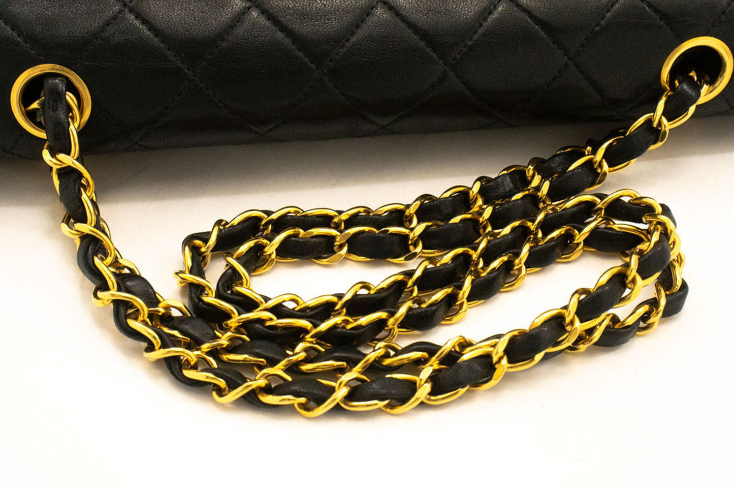 CHANEL Classic Double Flap 10" Chain Shoulder Bag Black Lambskin ag1 hannari-shop