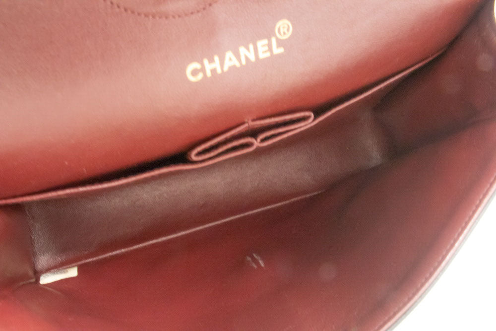CHANEL Classic Double Flap 10" Chain Shoulder Bag Black Lambskin ag1 hannari-shop