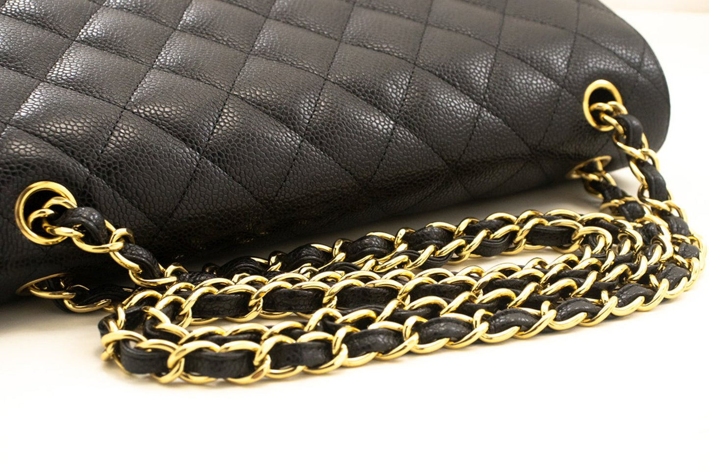 CHANEL Classic Large 11" Grained Calfskin Chain Shoulder Bag Black L65