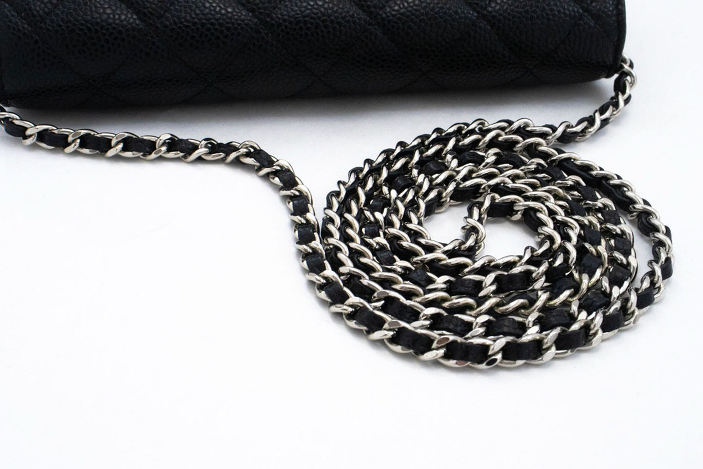 CHANEL Grained Calfskin Wallet On Chain WOC Black Shoulder Bag af5 hannari-shop