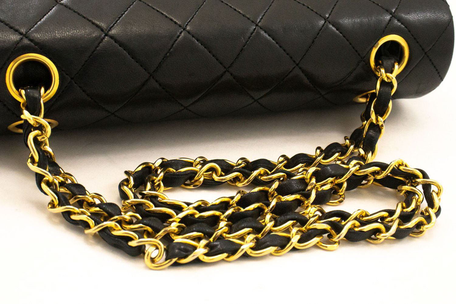 CHANEL Classic Double Flap 9" Chain Shoulder Bag Black Lambskin ag6 hannari-shop
