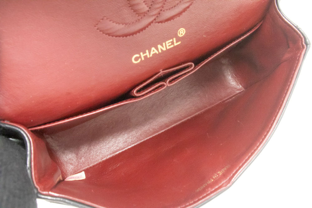 CHANEL Classic Double Flap 9" Chain Shoulder Bag Black Lambskin ag6 hannari-shop