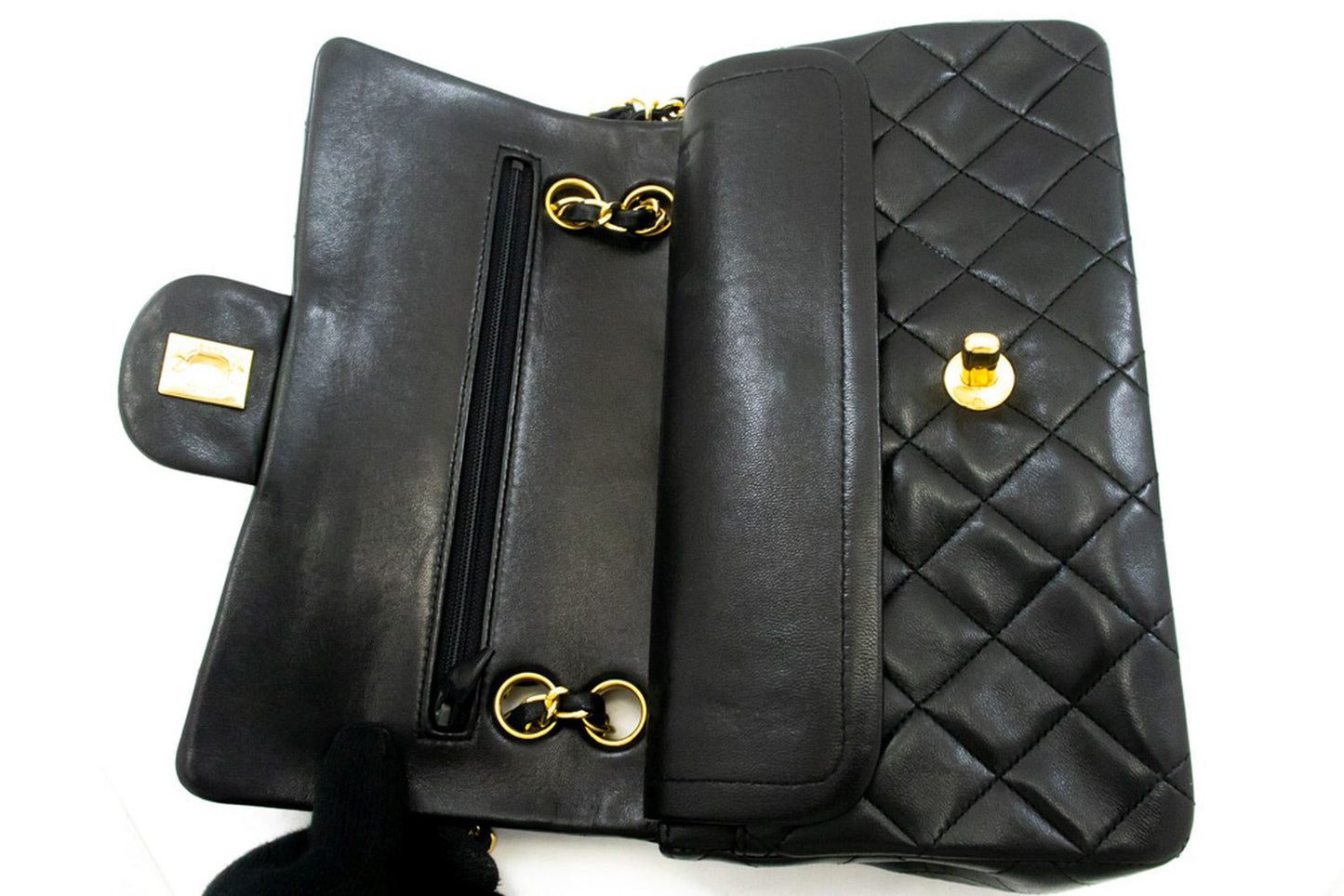 CHANEL Classic Double Flap 9" Chain Shoulder Bag Black Lambskin ag6 hannari-shop