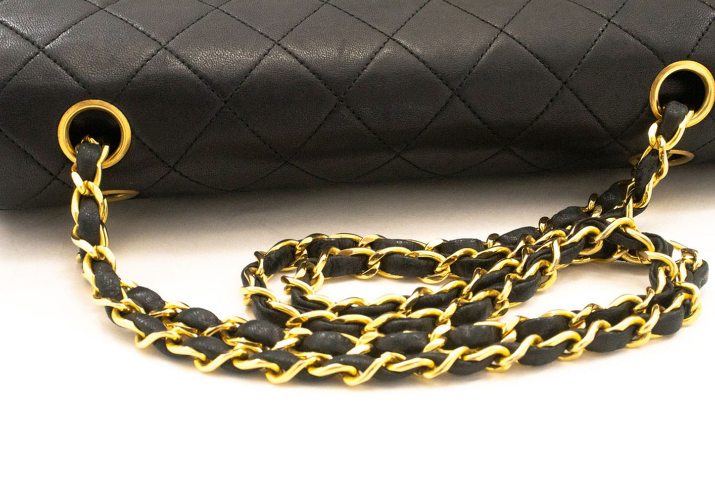 CHANEL Classic Double Flap 10" Chain Shoulder Bag Black Lambskin ag5 hannari-shop