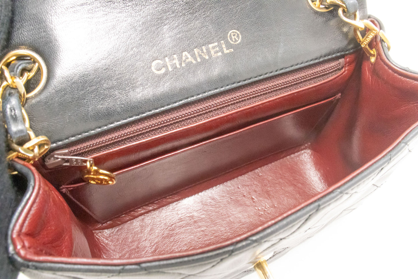 CHANEL Mini Square Small Chain Shoulder Bag Crossbody Black Lamb ag9 hannari-shop