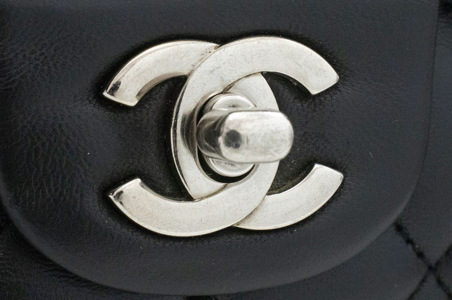 CHANEL Classic Double Flap 10" Silver Chain Shoulder Bag Black ai1 hannari-shop