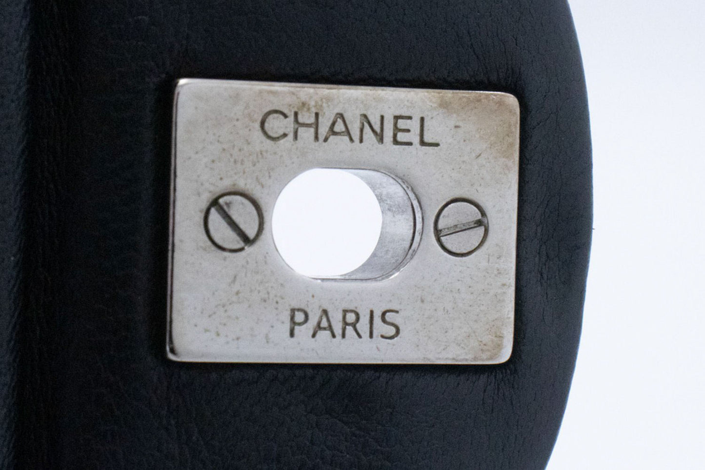 CHANEL Classic Double Flap 10" Silver Chain Shoulder Bag Black ai1 hannari-shop