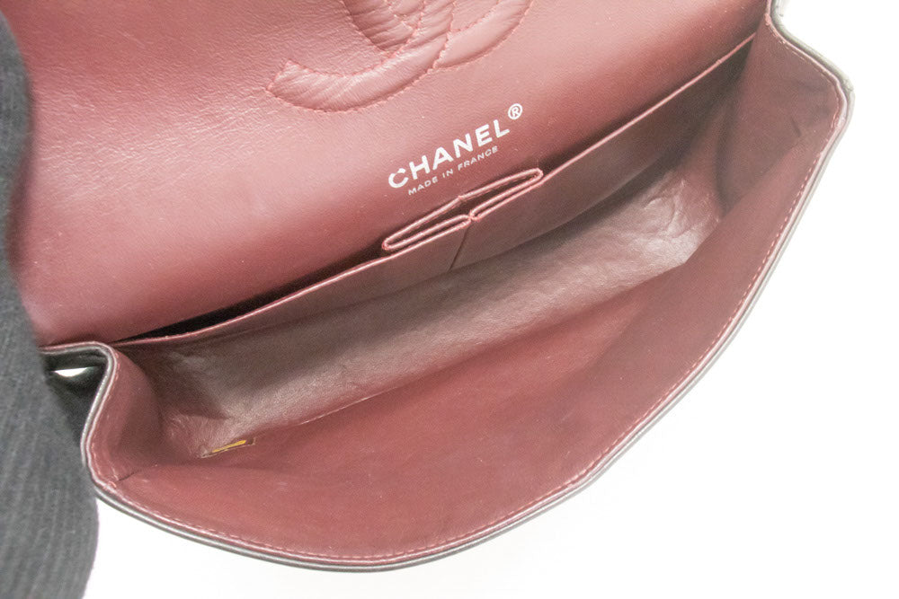CHANEL Classic Double Flap 10" Silver Chain Shoulder Bag Black ai1 hannari-shop