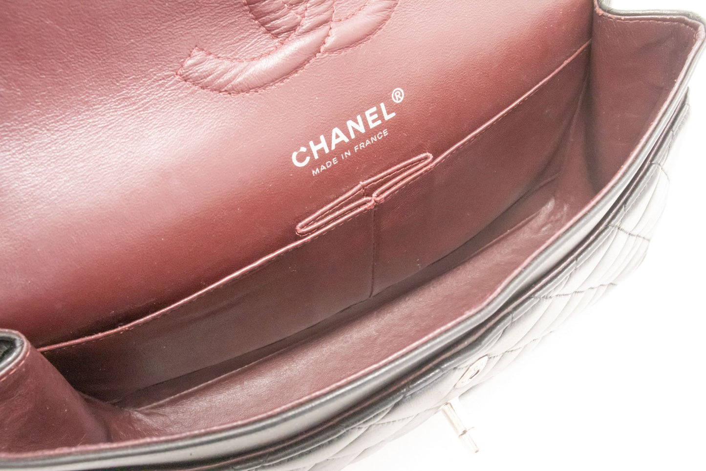 CHANEL Classic Double Flap 10" Silver Chain Shoulder Bag Black ai1 hannari-shop