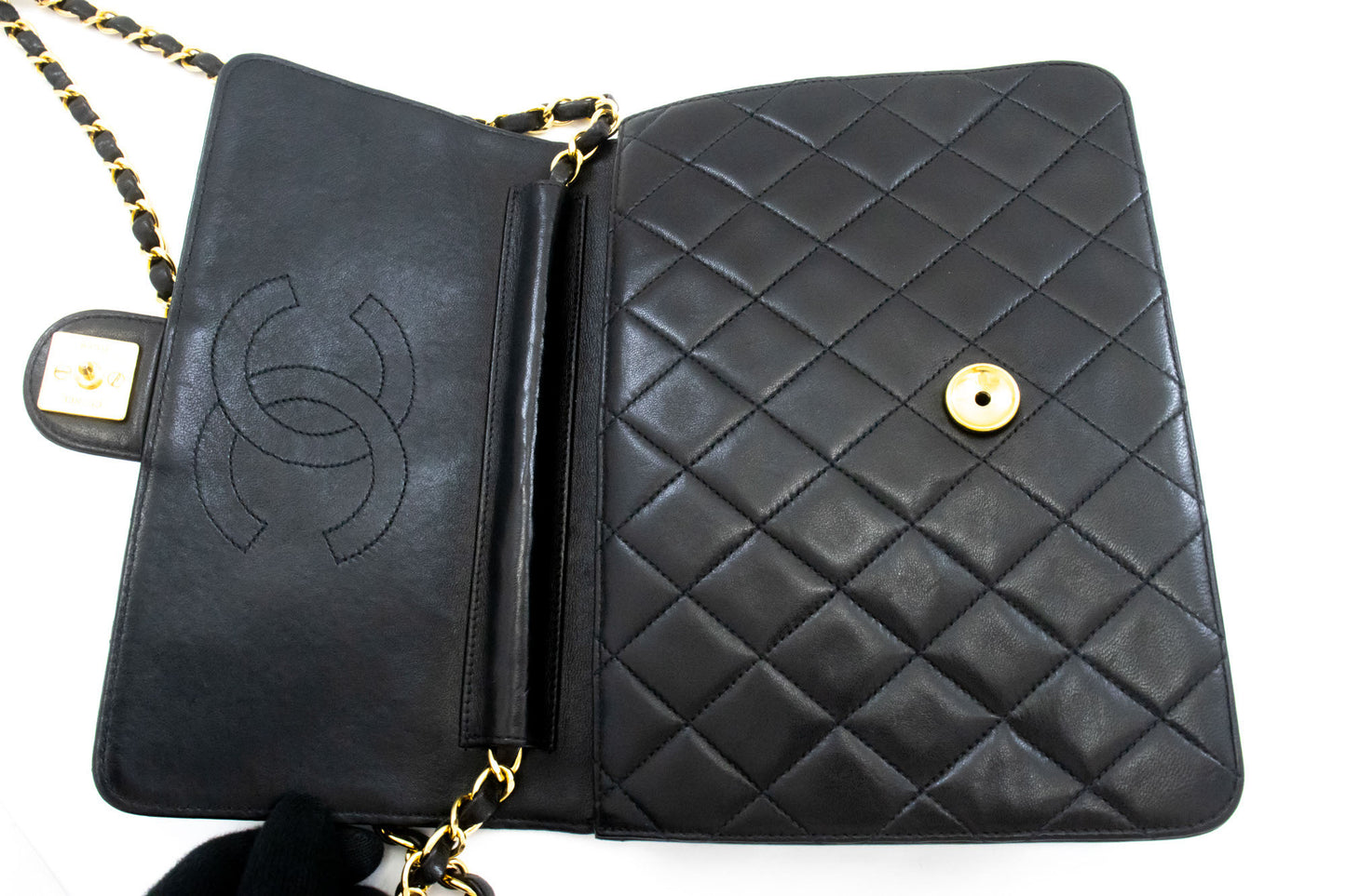 CHANEL Small Chain Shoulder Bag Clutch Black Quilted Flap Lambskin ah4 hannari-shop