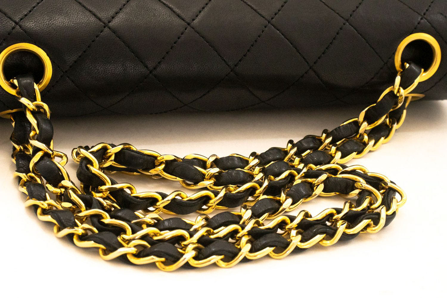 CHANEL Classic Double Flap 9" Chain Shoulder Bag Black Lambskin ak5 hannari-shop