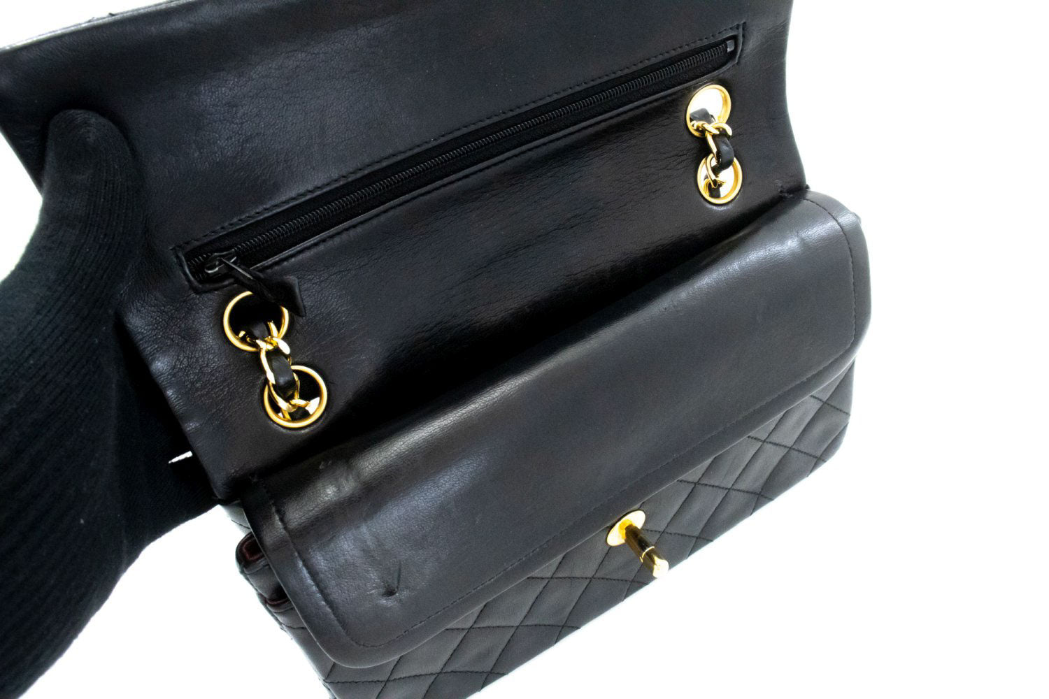 CHANEL Classic Double Flap 9" Chain Shoulder Bag Black Lambskin ak5 hannari-shop