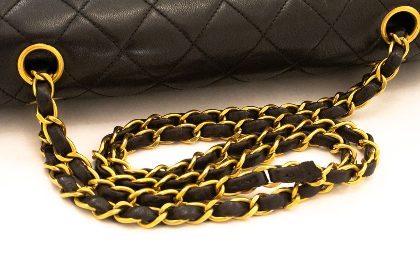 CHANEL Classic Double Flap 10" Chain Shoulder Bag Black Lambskin ak4 hannari-shop