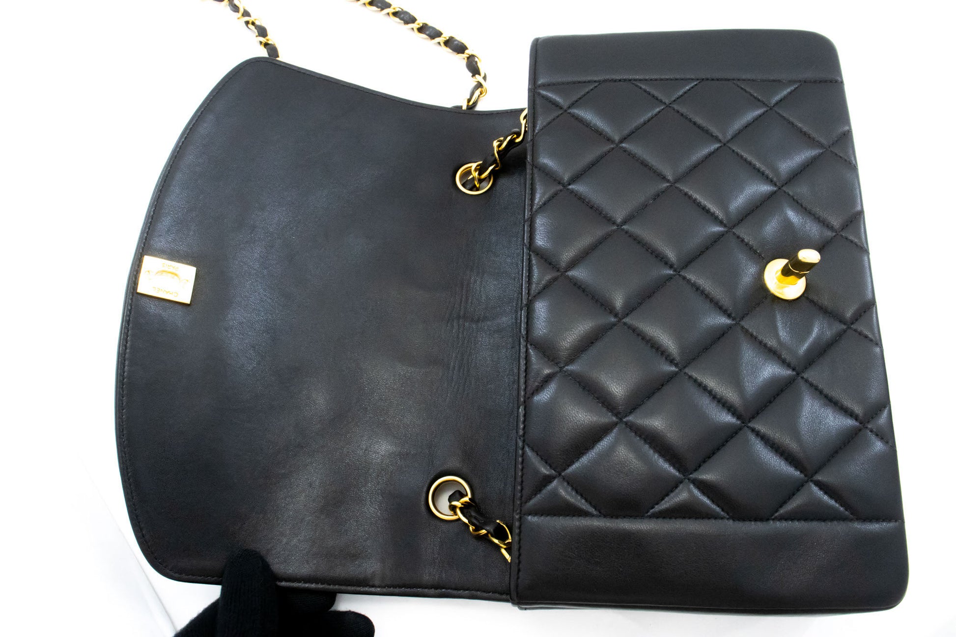 CHANEL Diana Flap Chain Shoulder Bag Black Quilted Lambskin ai3 hannari-shop