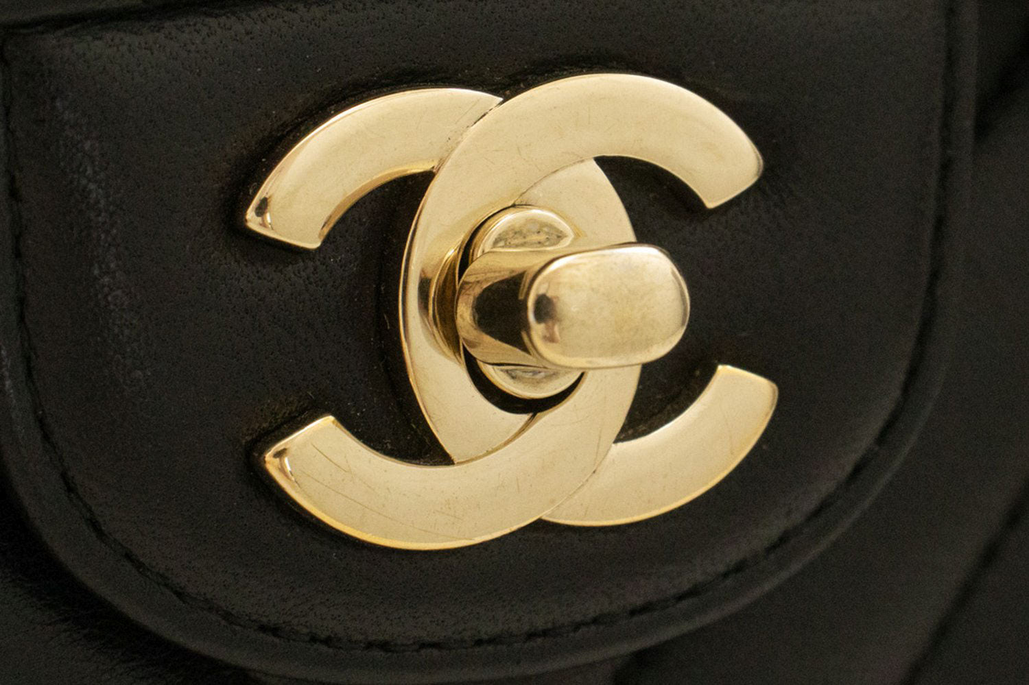 CHANEL V-Stitch Double Flap 10" Chain Shoulder Bag Black Lambskin ai5 hannari-shop