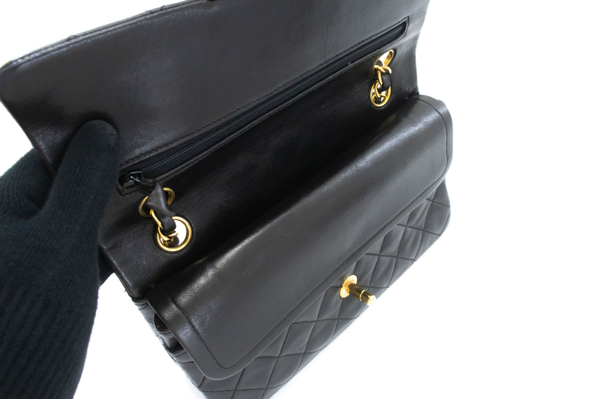 CHANEL Classic Double Flap 9" Chain Shoulder Bag Black Lambskin ai7 hannari-shop