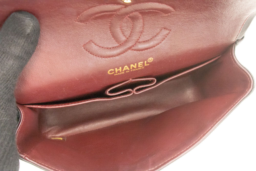 CHANEL Classic Double Flap 9" Chain Shoulder Bag Black Lambskin ai6 hannari-shop