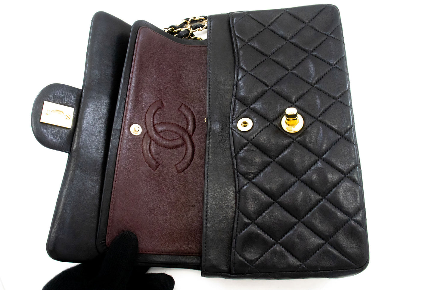 CHANEL Classic Double Flap 9" Chain Shoulder Bag Black Lambskin ai6 hannari-shop