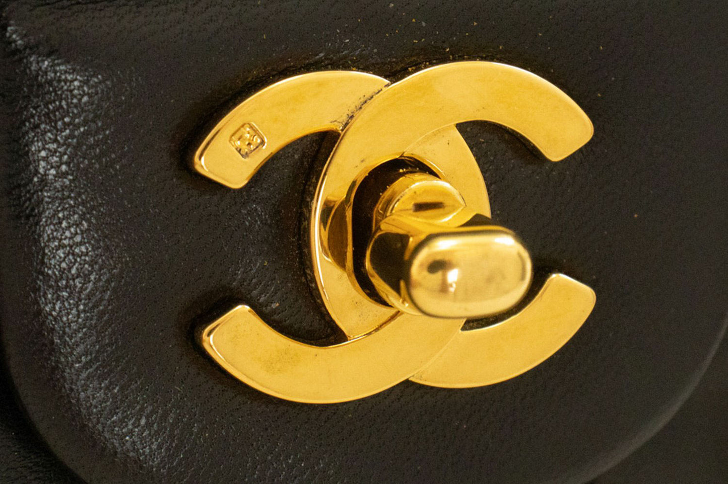 CHANEL Classic Double Flap 9" Chain Shoulder Bag Black Lambskin ah3 hannari-shop