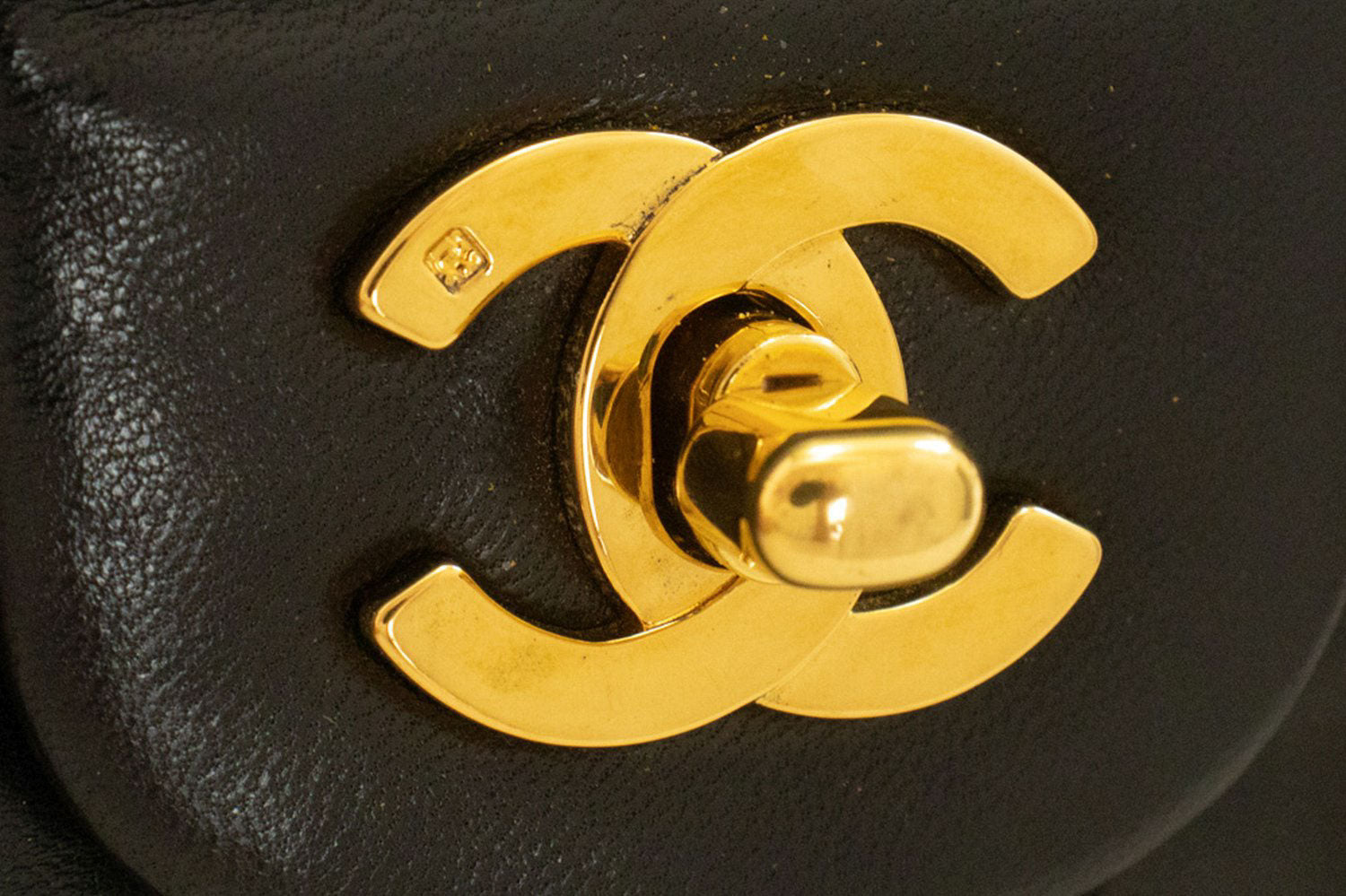 CHANEL Classic Double Flap 9" Chain Shoulder Bag Black Lambskin ah3 hannari-shop