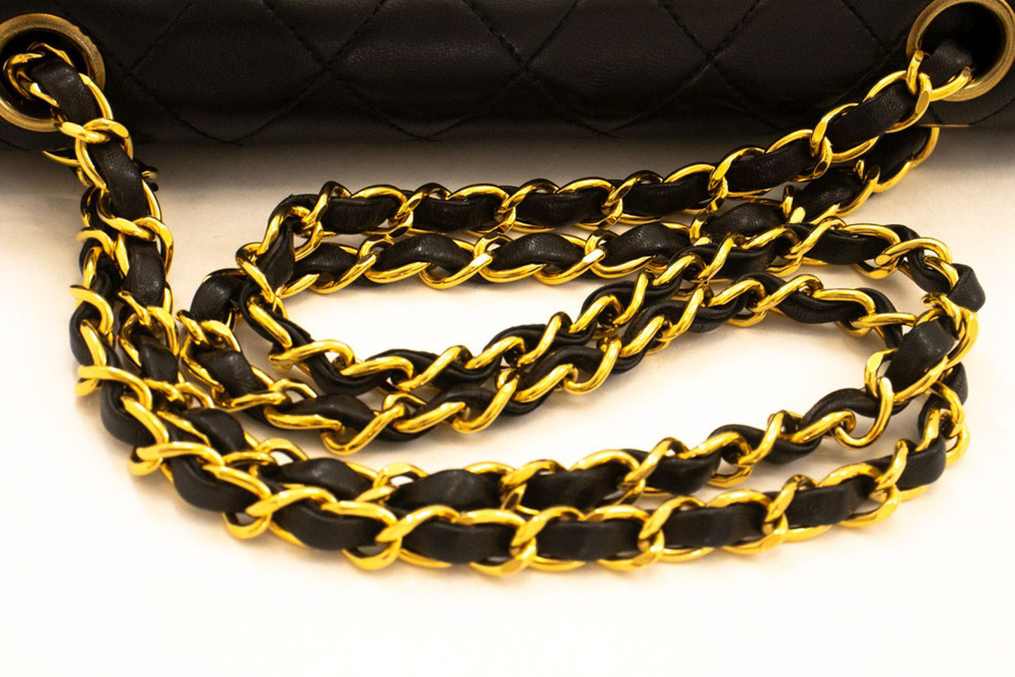CHANEL Classic Double Flap 9" Chain Shoulder Bag Black Lambskin ah3 hannari-shop