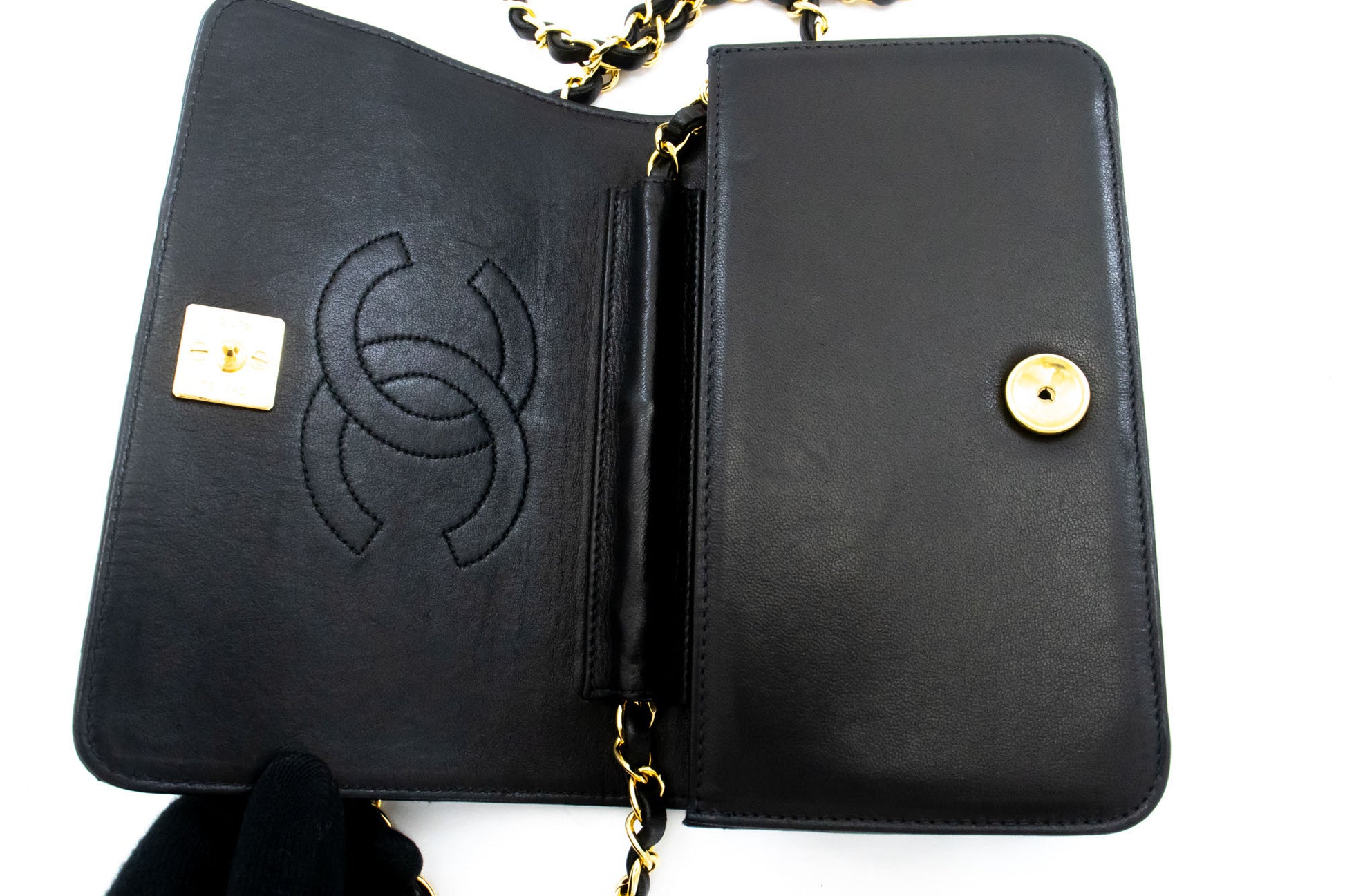 CHANEL Full Flap Small Chain Shoulder Bag Clutch Black Quilted ah9 hannari-shop