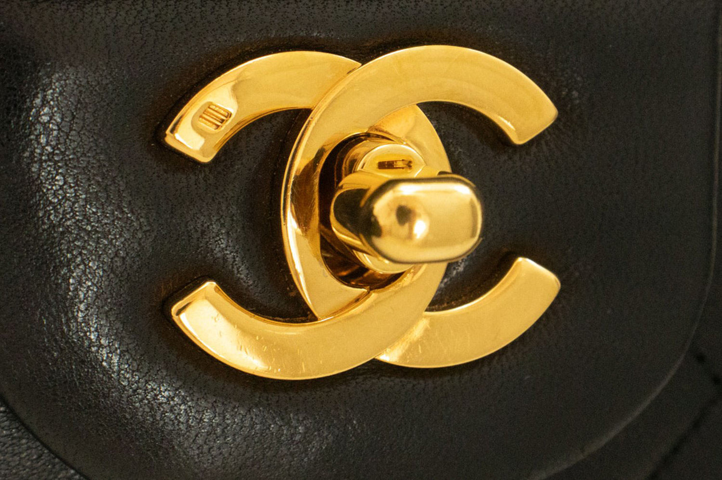 CHANEL Classic Double Flap 10" Chain Shoulder Bag Black Lambskin ah7 hannari-shop