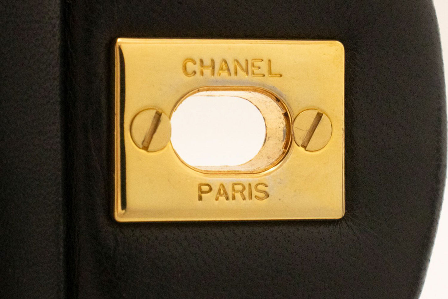 CHANEL Classic Double Flap 10" Chain Shoulder Bag Black Lambskin ah7 hannari-shop